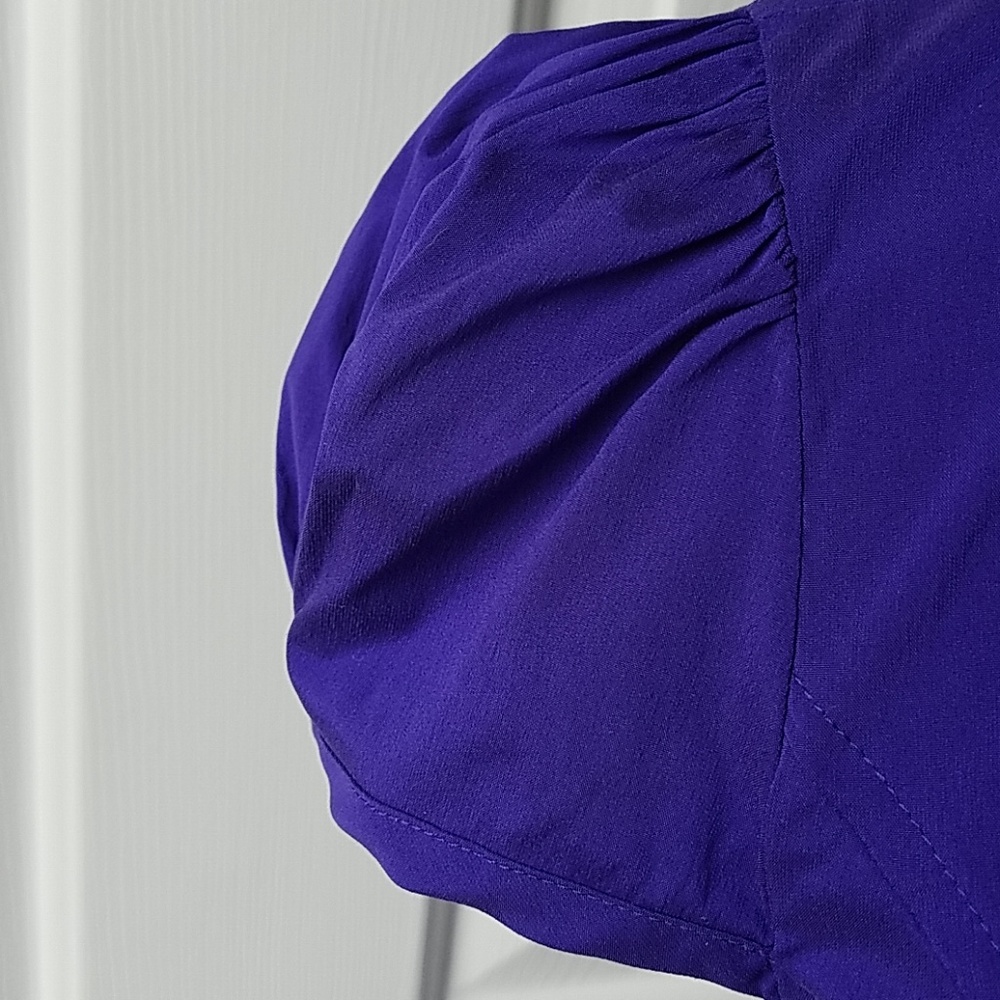 Express Dark Purple Cap-Sleeve Blouse - Picture 2 of 6
